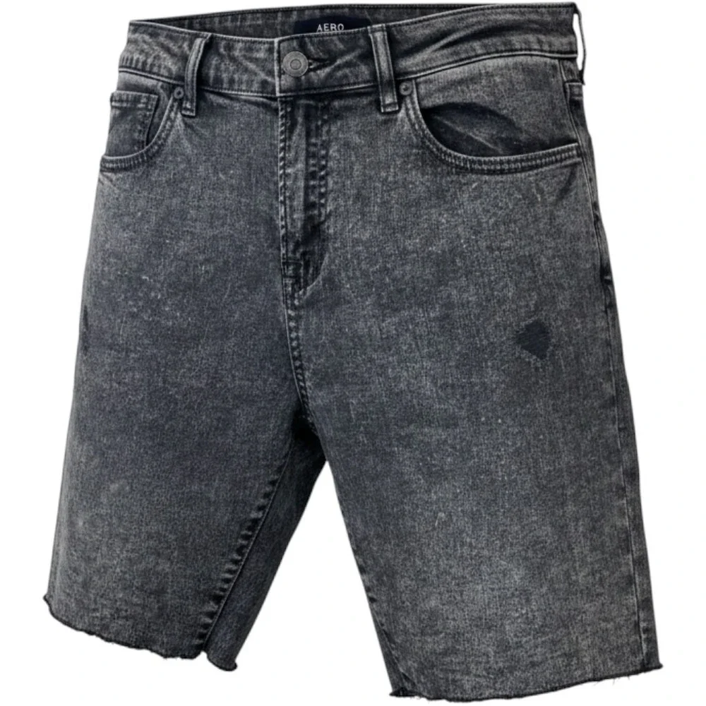 Aeropostale Mens Slim Cut-Off Acid Wash Grey Denim Shorts Raw Hem SZ 33 0098